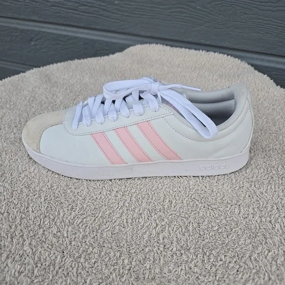 Adidas VL Court Based Shoes Sneakers White With Pink Stripes Women's Sz 9.5 - Picture 4 of 15